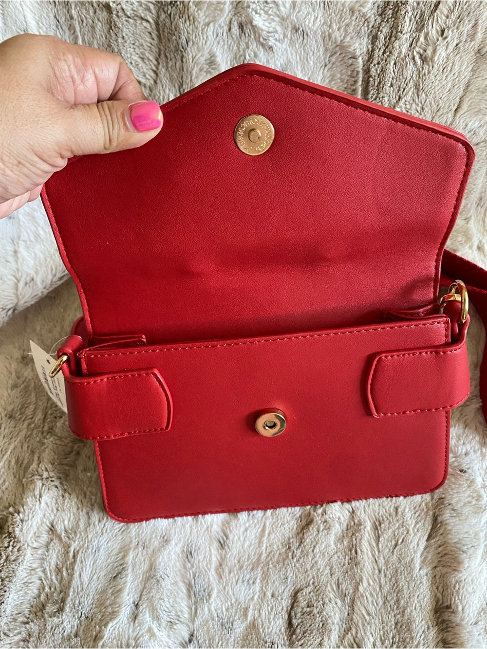 Red Pearl Bee Accent embellished Crossbody Bag - 9” - Picture 4 of 9